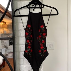 LF Black bodysuit w/Floral